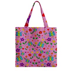 Cute Butterflies And Flowers Pattern - Pink Zipper Grocery Tote Bag by Valentinaart