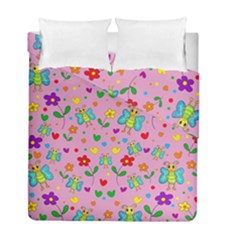 Cute Butterflies And Flowers Pattern - Pink Duvet Cover Double Side (full/ Double Size)