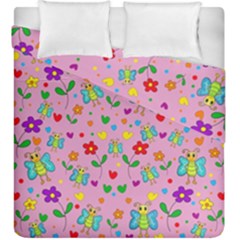 Cute Butterflies And Flowers Pattern - Pink Duvet Cover Double Side (king Size)