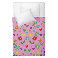 Cute Butterflies And Flowers Pattern - Pink Duvet Cover Double Side (single Size)