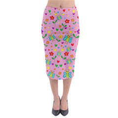 Cute Butterflies And Flowers Pattern - Pink Midi Pencil Skirt by Valentinaart