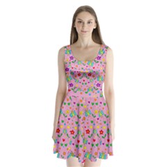 Cute Butterflies And Flowers Pattern - Pink Split Back Mini Dress 