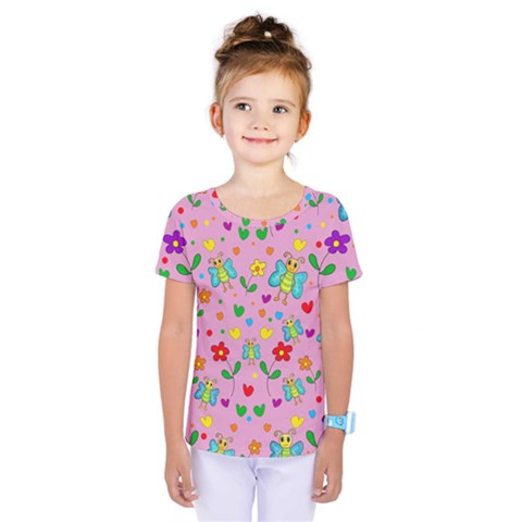 Cute Butterflies And Flowers Pattern - Pink Kids  One Piece Tee by Valentinaart