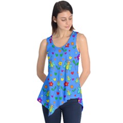 Cute Butterflies And Flowers Pattern - Blue Sleeveless Tunic by Valentinaart