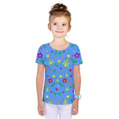 Cute Butterflies And Flowers Pattern - Blue Kids  One Piece Tee