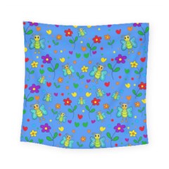 Cute Butterflies And Flowers Pattern - Blue Square Tapestry (small) by Valentinaart