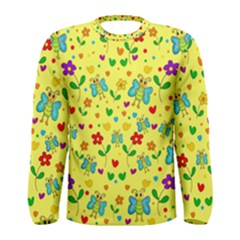 Cute Butterflies And Flowers - Yellow Men s Long Sleeve Tee by Valentinaart