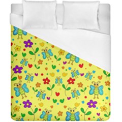 Cute Butterflies And Flowers - Yellow Duvet Cover (california King Size)