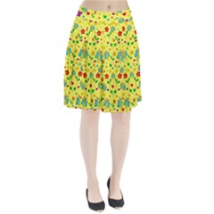 Cute Butterflies And Flowers - Yellow Pleated Skirt