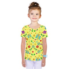 Cute Butterflies And Flowers - Yellow Kids  One Piece Tee