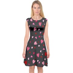 Hearts Pattern Capsleeve Midi Dress