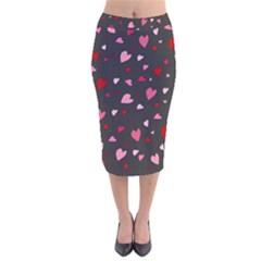 Hearts Pattern Velvet Midi Pencil Skirt