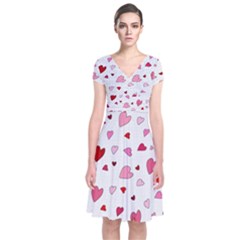 Valentine s Day Hearts Short Sleeve Front Wrap Dress by Valentinaart