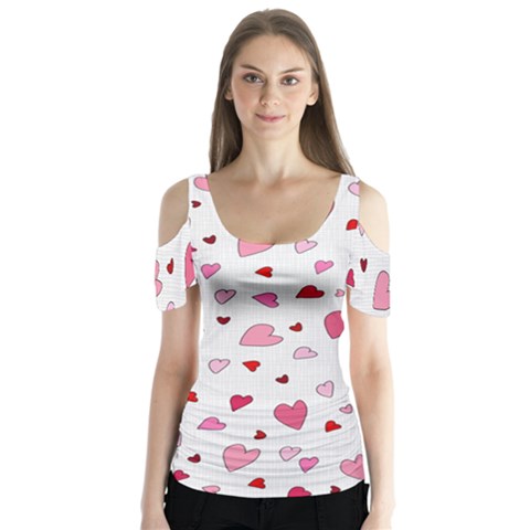 Valentine s Day Hearts Butterfly Sleeve Cutout Tee  by Valentinaart