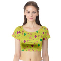 Colorful Hearts Short Sleeve Crop Top (tight Fit) by Valentinaart