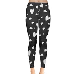 Black And White Hearts Pattern Leggings  by Valentinaart