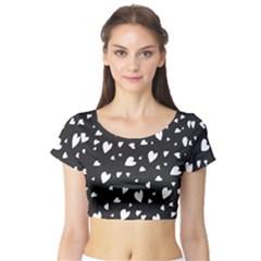 Black And White Hearts Pattern Short Sleeve Crop Top (tight Fit) by Valentinaart