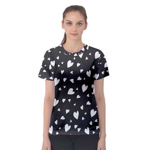 Black And White Hearts Pattern Women s Sport Mesh Tee by Valentinaart