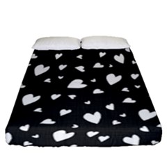 Black And White Hearts Pattern Fitted Sheet (queen Size)