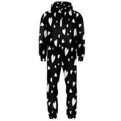 Black And White Hearts Pattern Hooded Jumpsuit (men)  by Valentinaart