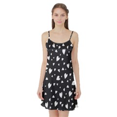 Black And White Hearts Pattern Satin Night Slip