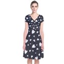 Black and white hearts pattern Short Sleeve Front Wrap Dress View1