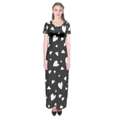 Black And White Hearts Pattern Short Sleeve Maxi Dress by Valentinaart