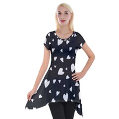 Black And White Hearts Pattern Short Sleeve Side Drop Tunic