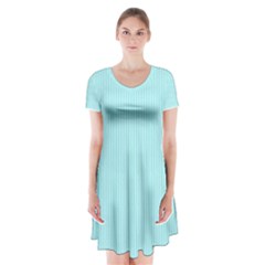 Light Blue Texture Short Sleeve V-neck Flare Dress