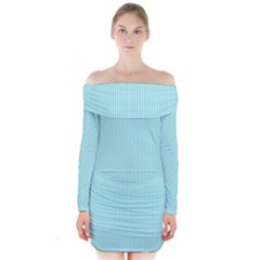 Light Blue Texture Long Sleeve Off Shoulder Dress by Valentinaart