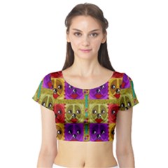 Peace Dogs Short Sleeve Crop Top (tight Fit) by pepitasart