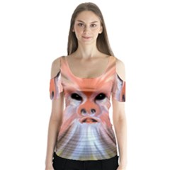 Monster Ghost Horror Face Butterfly Sleeve Cutout Tee 