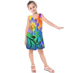 Abstract Flowers Bird Artwork Kids  Sleeveless Dress