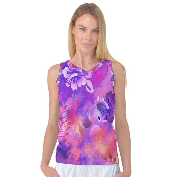 Abstract Flowers Bird Artwork Women s Basketball Tank Top