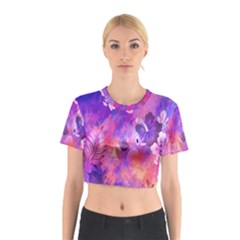 Abstract Flowers Bird Artwork Cotton Crop Top by Nexatart