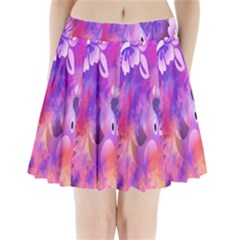 Abstract Flowers Bird Artwork Pleated Mini Skirt