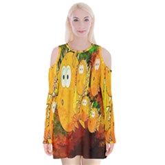 Abstract Fish Artwork Digital Art Velvet Long Sleeve Shoulder Cutout Dress by Nexatart