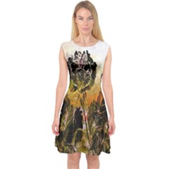 Abstract Digital Art Capsleeve Midi Dress