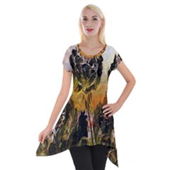 Abstract Digital Art Short Sleeve Side Drop Tunic