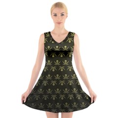 Abstract Skulls Death Pattern V-neck Sleeveless Skater Dress by Nexatart