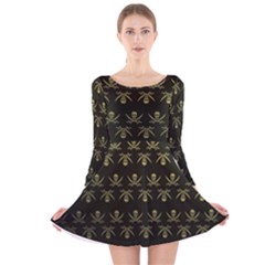 Abstract Skulls Death Pattern Long Sleeve Velvet Skater Dress by Nexatart