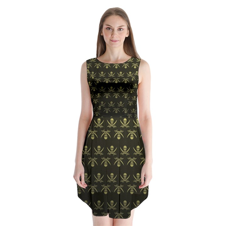 Abstract Skulls Death Pattern Sleeveless Chiffon Dress  