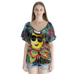 Abstract Digital Art Flutter Sleeve Top