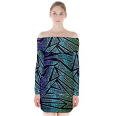 Abstract Background Rainbow Metal Long Sleeve Off Shoulder Dress