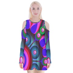 Abstract Digital Art  Velvet Long Sleeve Shoulder Cutout Dress by Nexatart