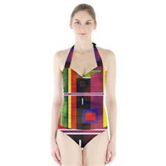 Abstract Art Geometric Background Halter Swimsuit