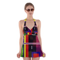 Abstract Art Geometric Background Halter Swimsuit Dress