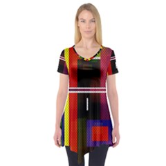 Abstract Art Geometric Background Short Sleeve Tunic 