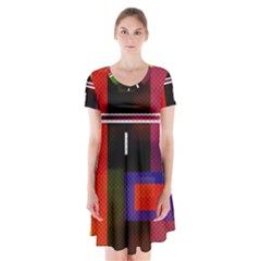 Abstract Art Geometric Background Short Sleeve V-neck Flare Dress