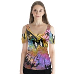 Abstract Digital Art Butterfly Sleeve Cutout Tee 